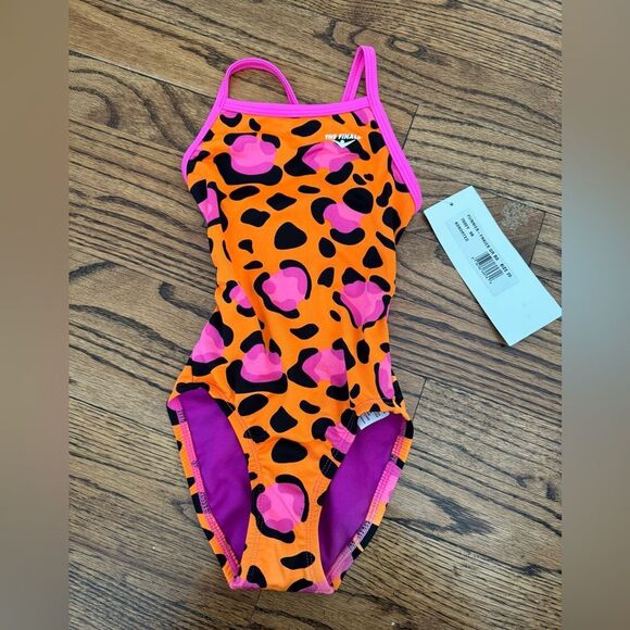 NWT New THE FINALS Funnies Racing Swimsuit Orange Hot Pink 20 4t - Picture 1 of 5